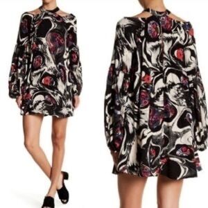 Free People Sz XS Drift Away Cold Shoulder Printed Bohemian Tunic Dress